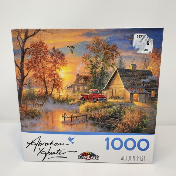 Cra Z Art Abraham Hunter Autumn Mist 1000 Piece Jigsaw Puzzle Cabin Water Nature - Picture 1 of 3